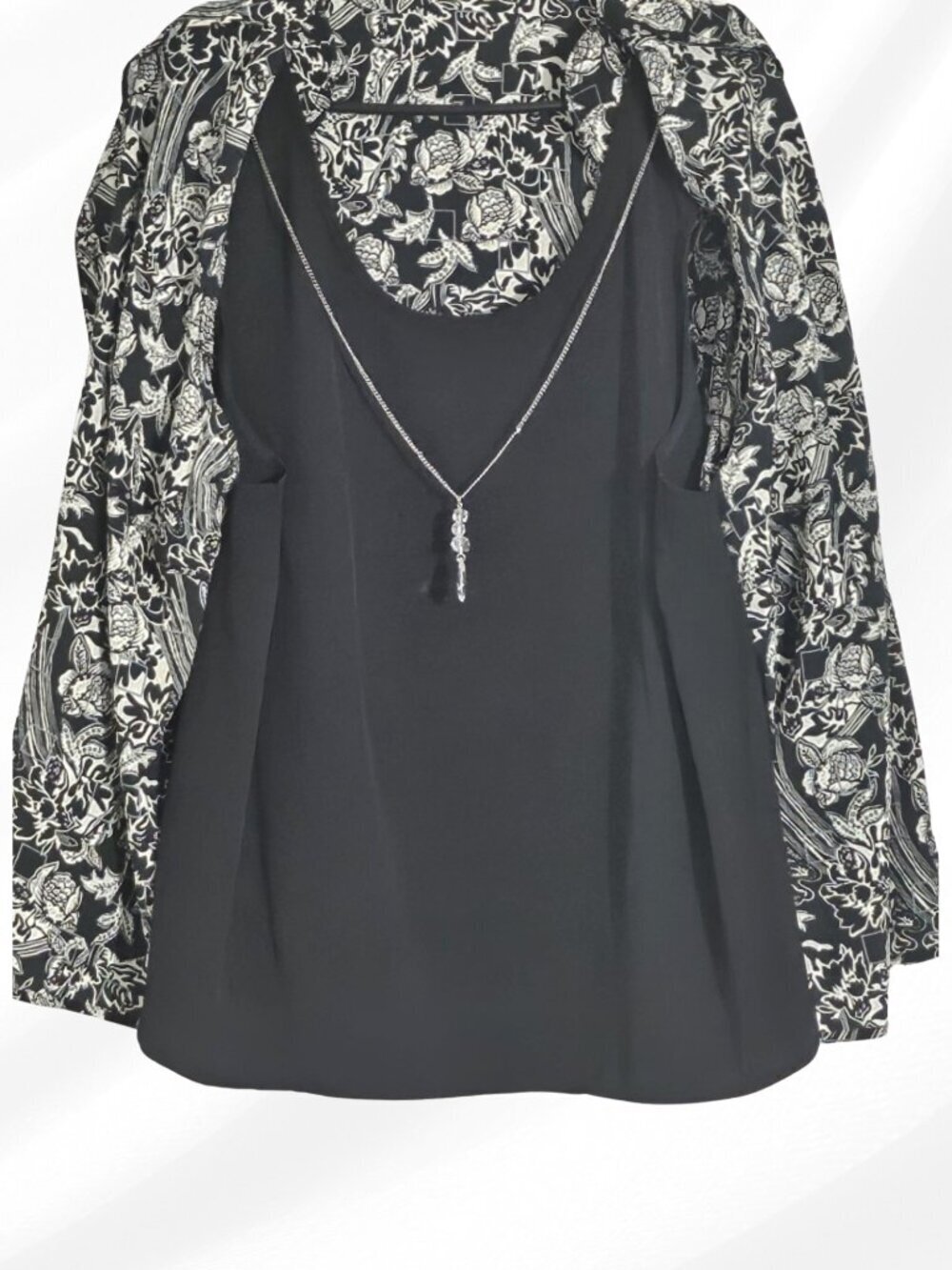 Kim Rogers 3X Black White Floral Blouse Built In Tank - Picture 2 of 7